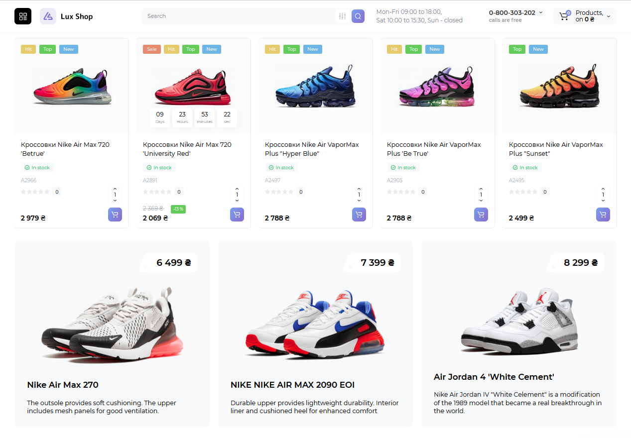 Внешний вид будущего сайта в W-MAX: стильный, функциональный, легко воспринимаемый